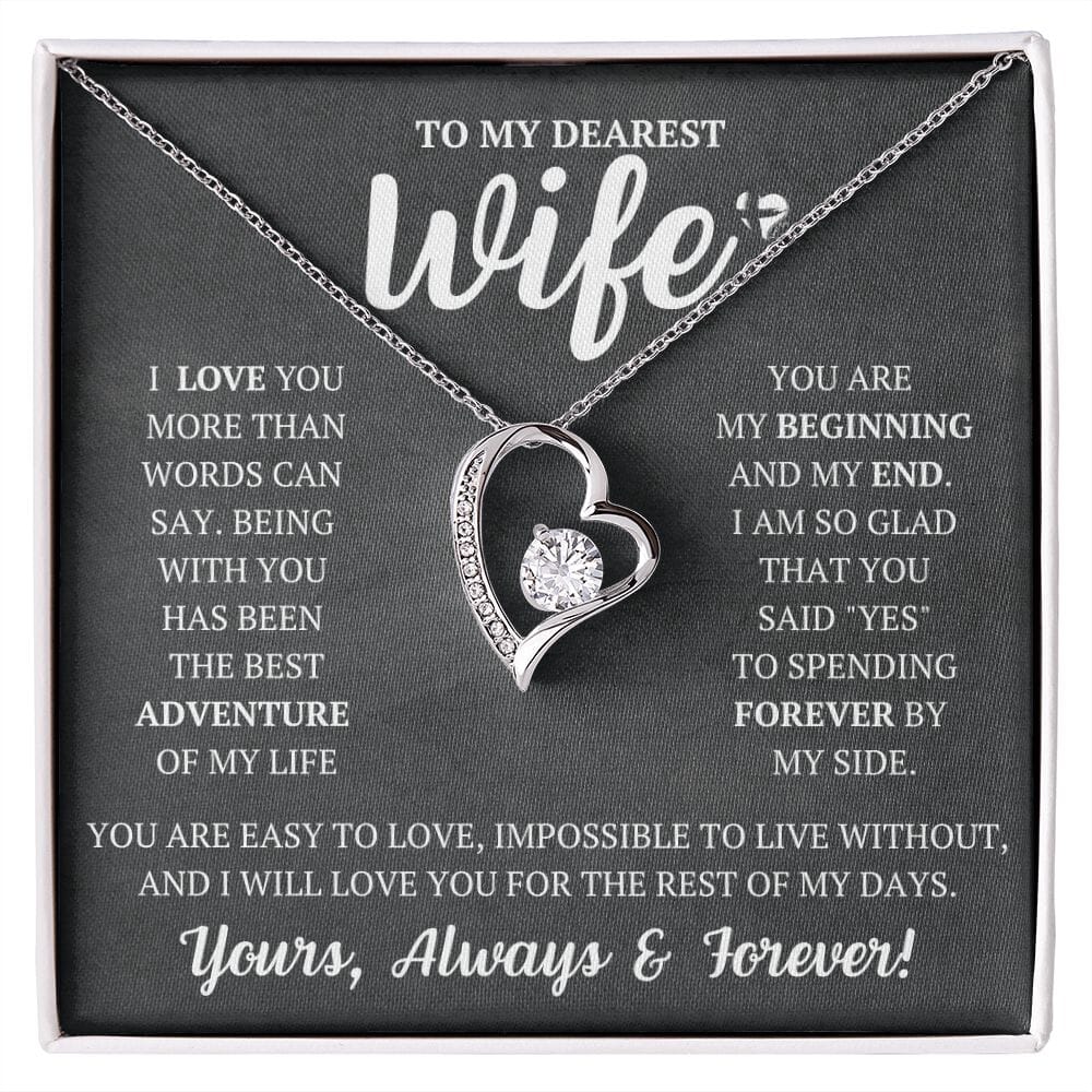 Dearest Wife - More Than Words - Forever Love Heart Necklace HGF#252FL Jewelry 14k White Gold Finish Standard Box 