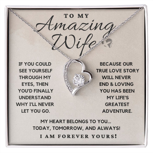 Wife - True Love Never Ends - Heart Necklace HGF#110v5b Jewelry 14k White Gold Finish Standard Box 
