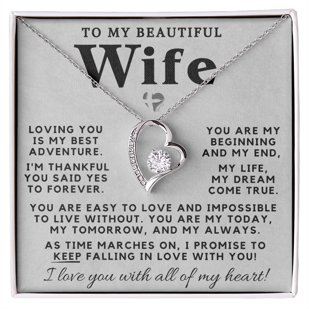 Wife - My Dream Come True - Forever Love Heart Necklace HGF#98FLc Jewelry 14k White Gold Finish Standard Box 