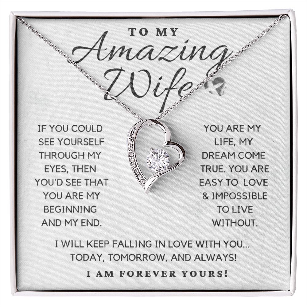 Amazing Wife Forever Love Heart Necklace HGF#110v3 Jewelry 14k White Gold Finish Standard Box 