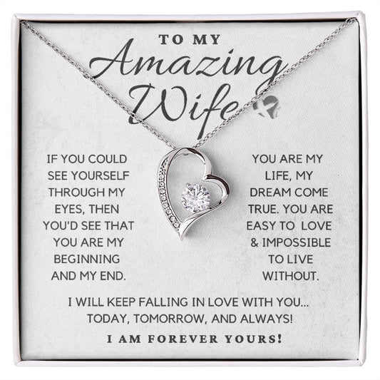 Amazing Wife Forever Love Heart Necklace HGF#110v3 Jewelry 14k White Gold Finish Standard Box 