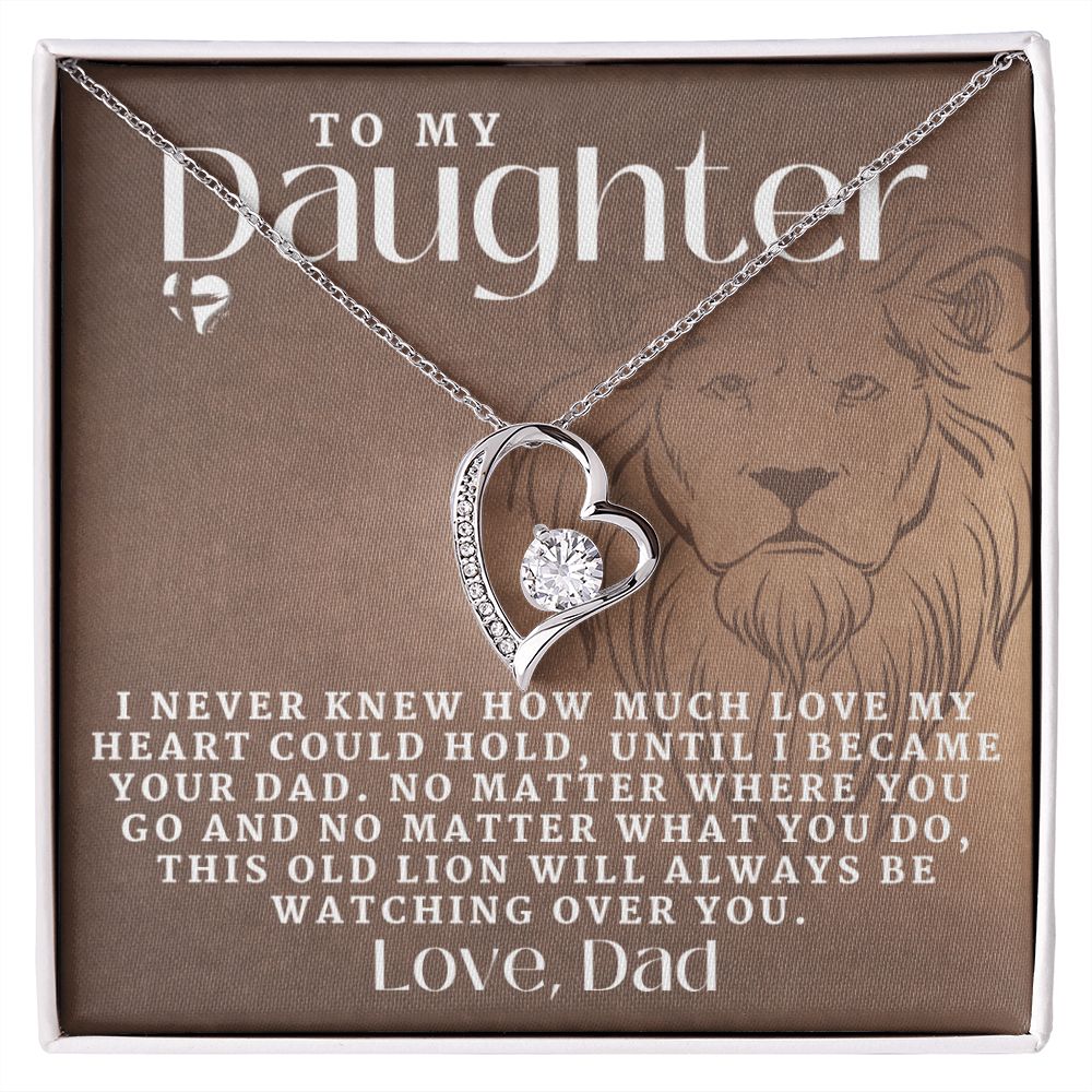 Daughter - This Old Lion - Forever Love Heart Necklace HGF#156FL R Jewelry 14k White Gold Finish Standard Box 
