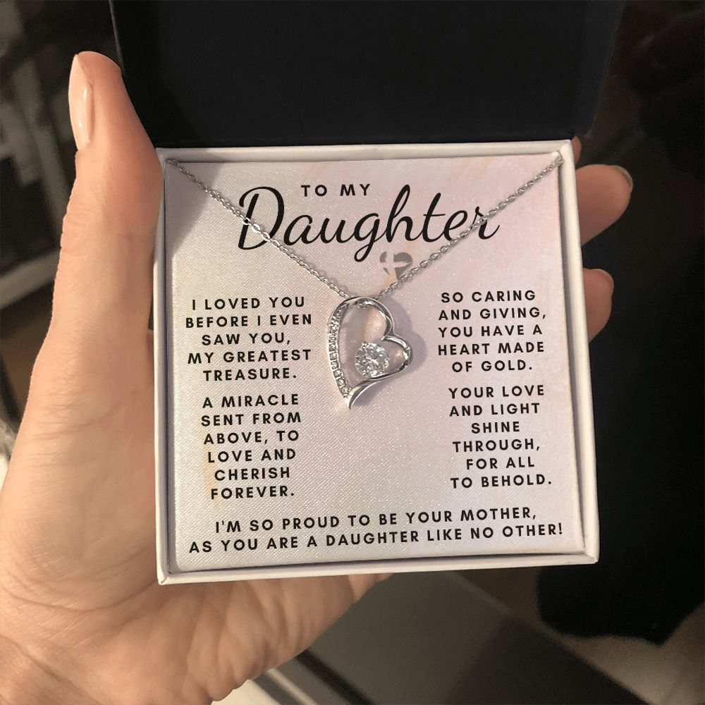 Daughter - Mom's Greatest Treasure - Forever Love Heart Necklace HGF#155FL Jewelry 
