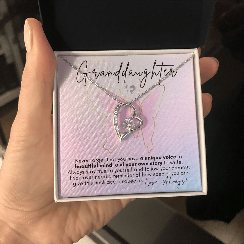 Granddaughter - Butterfly Theme - Forever Love Heart Necklace HGF#131FLb3 Jewelry 