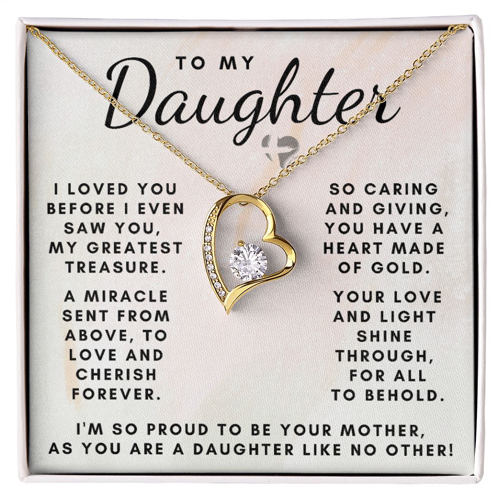 Daughter - Mom's Greatest Treasure - Forever Love Heart Necklace HGF#155FL Jewelry 18k Yellow Gold Finish Standard Box 