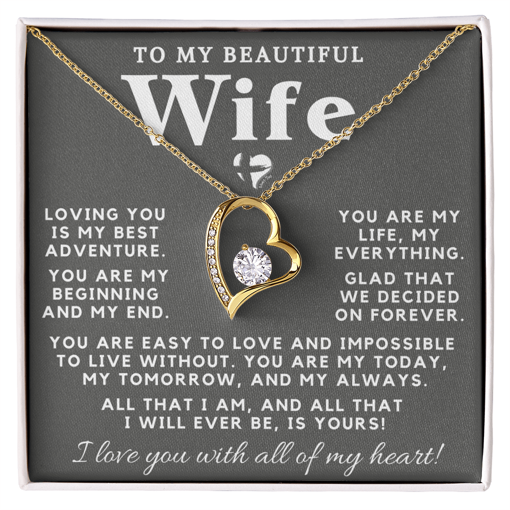 Wife - My Everything - Forever Love Heart Necklace HGF#98FLa-2 Jewelry 18k Yellow Gold Finish Standard Box 