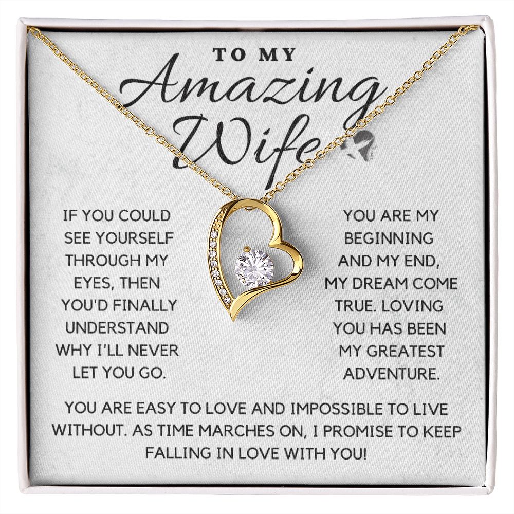 Amazing Wife - My Beginning & End - Heart Necklace HGF#110v2 Jewelry 18k Yellow Gold Finish Standard Box 