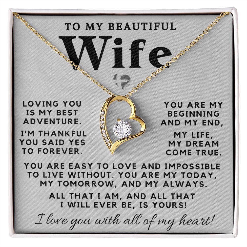 My Wife - My Best Adventure - Forever Love Heart Necklace HGF#98FLb Jewelry 18k Yellow Gold Finish Standard Box 
