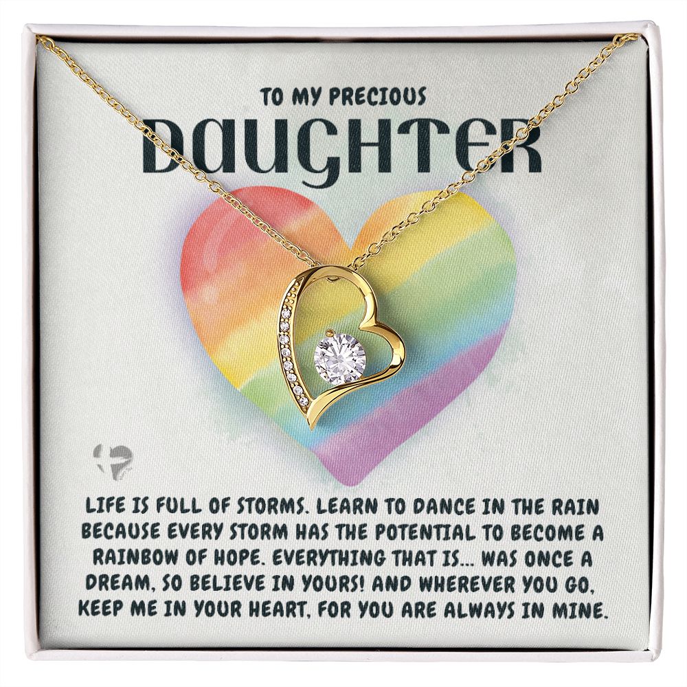 Precious Daughter - Storms Bring Rainbows - Love Heart Necklace HGF#199FL Jewelry 18k Yellow Gold Finish Standard Box 