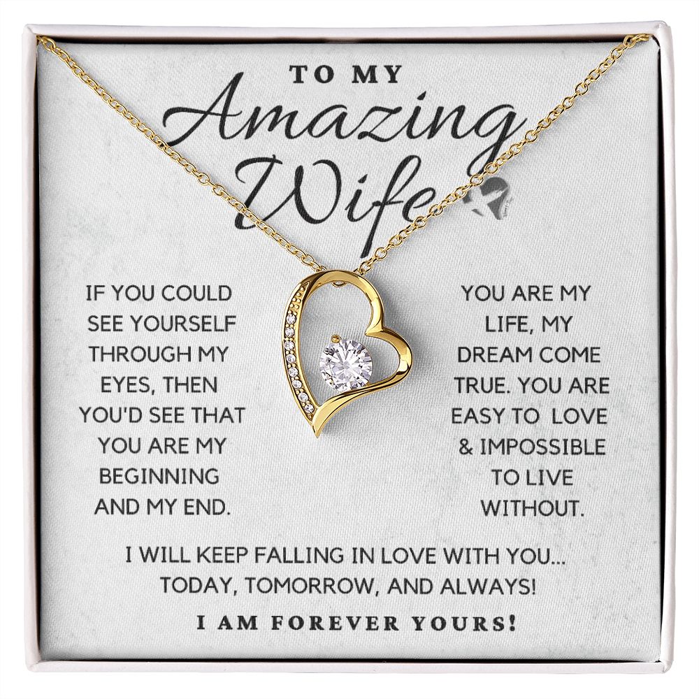 Amazing Wife Forever Love Heart Necklace HGF#110v3 Jewelry 18k Yellow Gold Finish Standard Box 