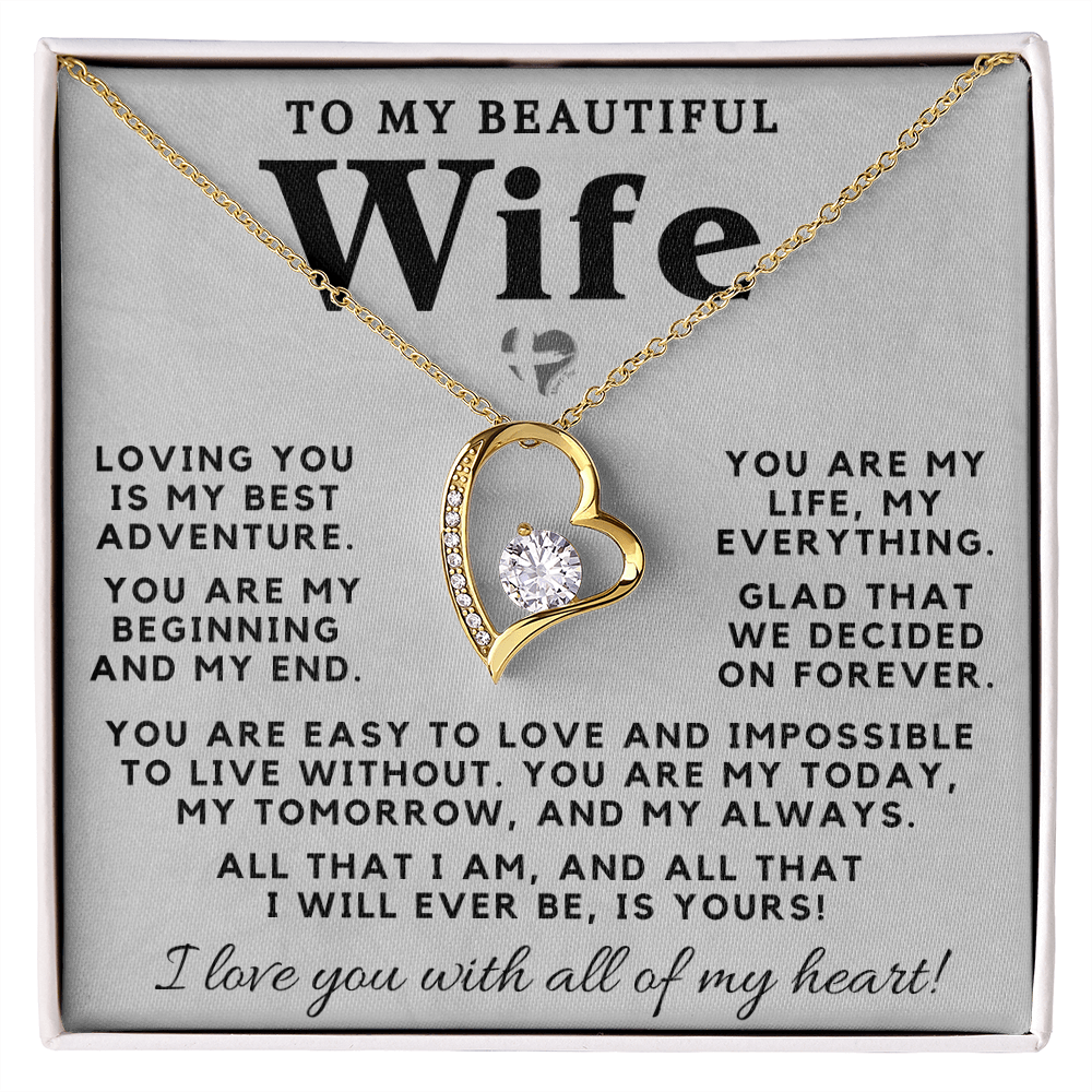 My Wife - My Life My Everything - Forever Love Heart Necklace HGF#98FL Jewelry 18k Yellow Gold Finish Standard Box 