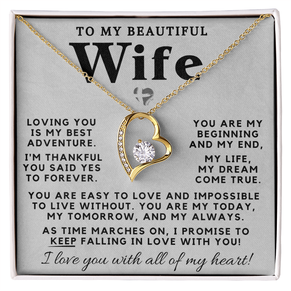 Wife - My Dream Come True - Forever Love Heart Necklace HGF#98FLc Jewelry 18k Yellow Gold Finish Standard Box 