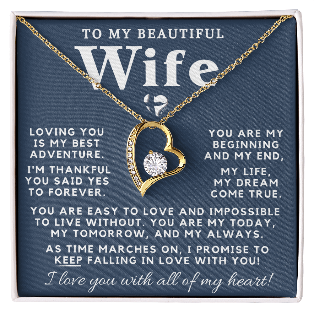 Wife - My Dream Come True - Forever Love Heart Necklace HGF#98FLcb-2 Jewelry 18k Yellow Gold Finish Standard Box 