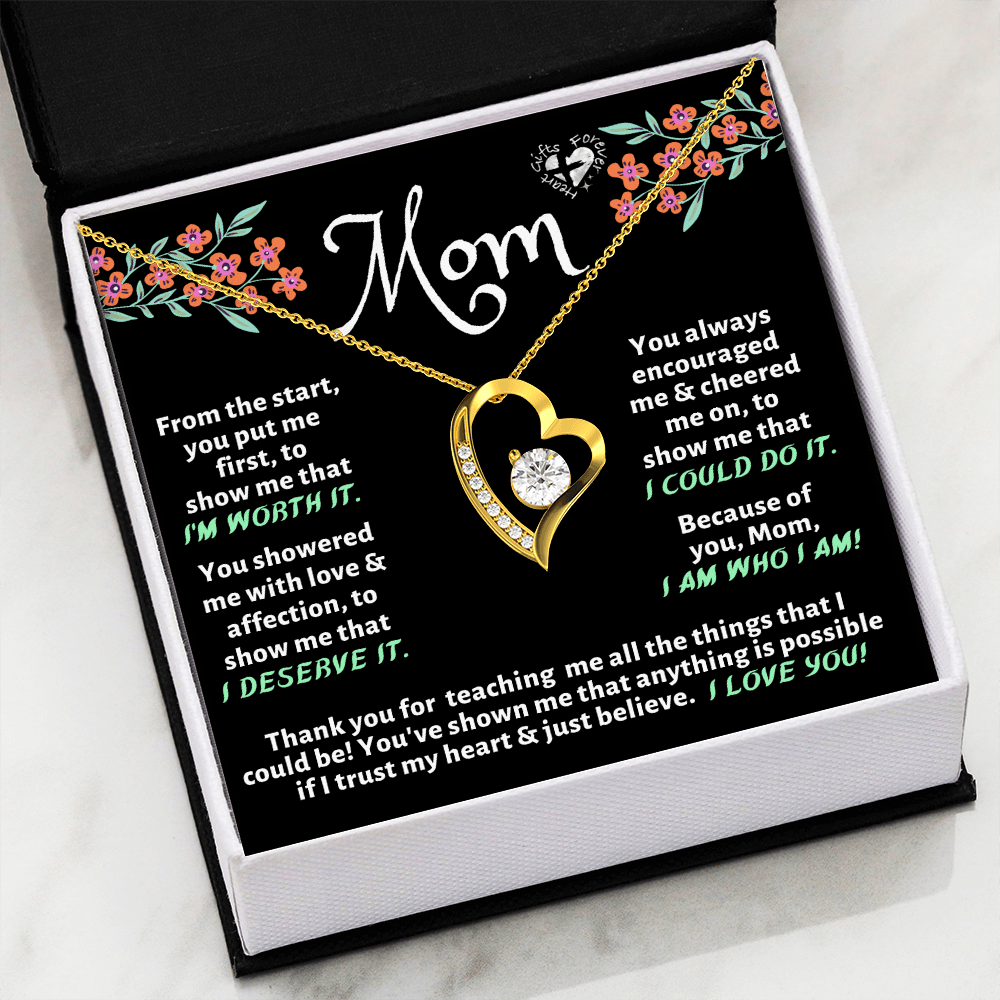 Because Of You Mom Heart Pendant Custom 18k Yellow Gold Finish Standard Box 