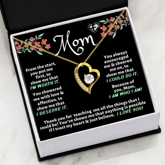 Because Of You Mom Heart Pendant Custom 18k Yellow Gold Finish Standard Box 