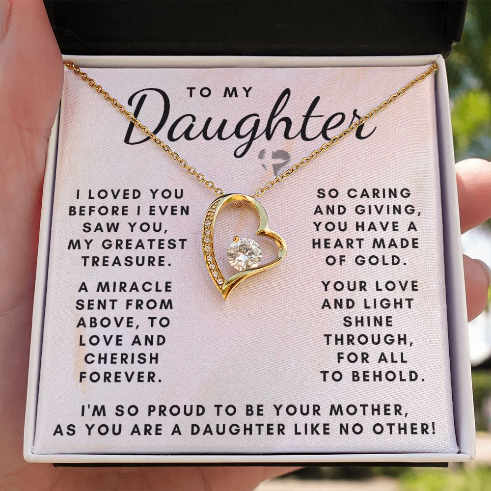 Daughter - Mom's Greatest Treasure - Forever Love Heart Necklace HGF#155FL Jewelry 