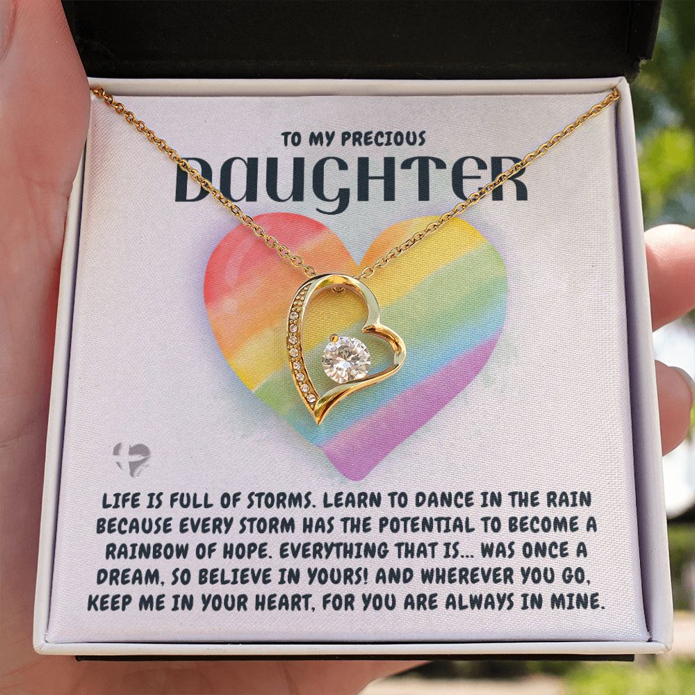 Precious Daughter - Storms Bring Rainbows - Love Heart Necklace HGF#199FL Jewelry 