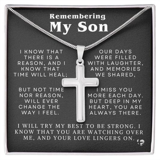 Remembering My Son - Time Will Heal - Cross Necklace HGF#284AC Jewelry Standard Gift Box 