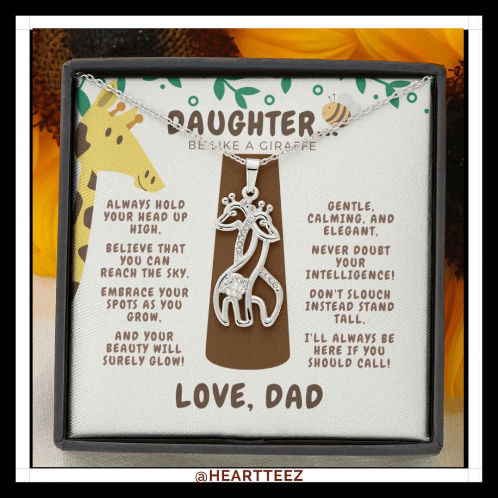 Daughter Giraffe Necklace Love Dad Jewelry 14K White Gold Finish 