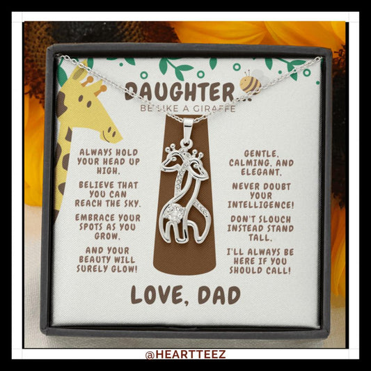 Daughter Giraffe Necklace Love Dad Jewelry 14K White Gold Finish 
