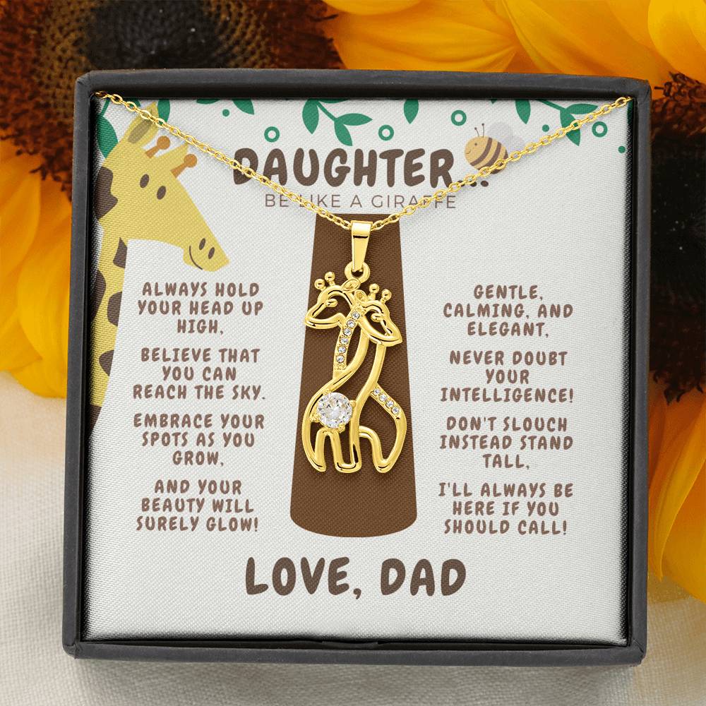 Daughter Giraffe Necklace Love Dad Jewelry 18K Yellow Gold Finish 