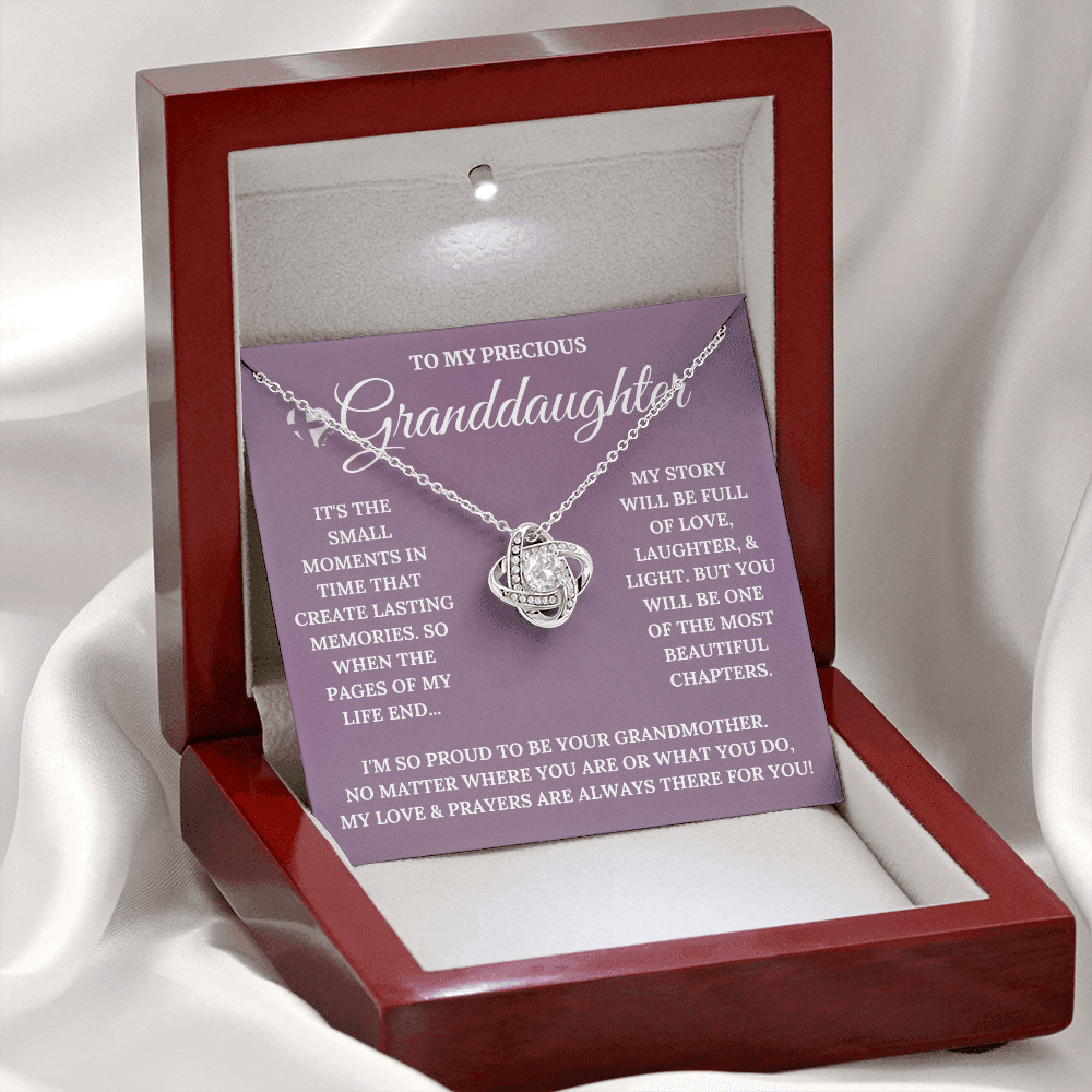 Granddaughter - Small Moments - Love Knot Necklace HGF#132LKb5 Jewelry Mahogany Style Luxury Box (w/LED) 