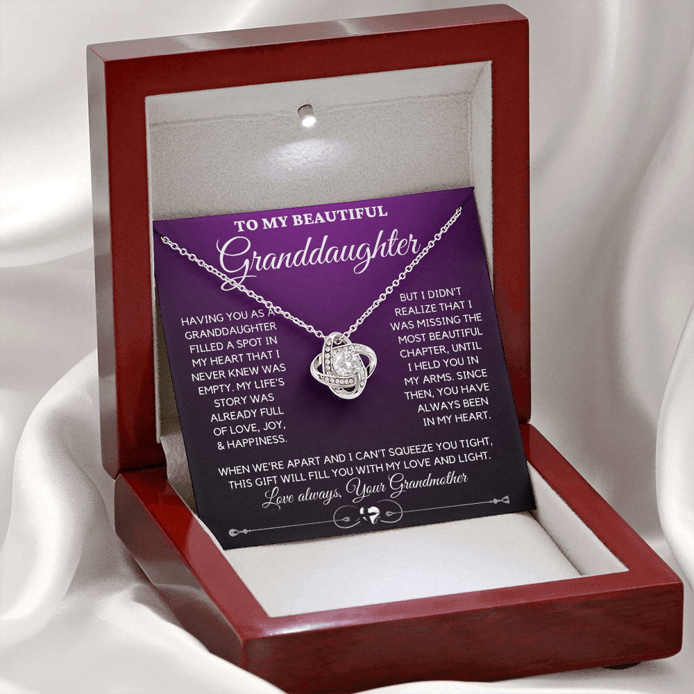 Granddaughter - Missing Chapter - Love Knot Jewelry Mahogany Style Luxury Box (w/LED) 
