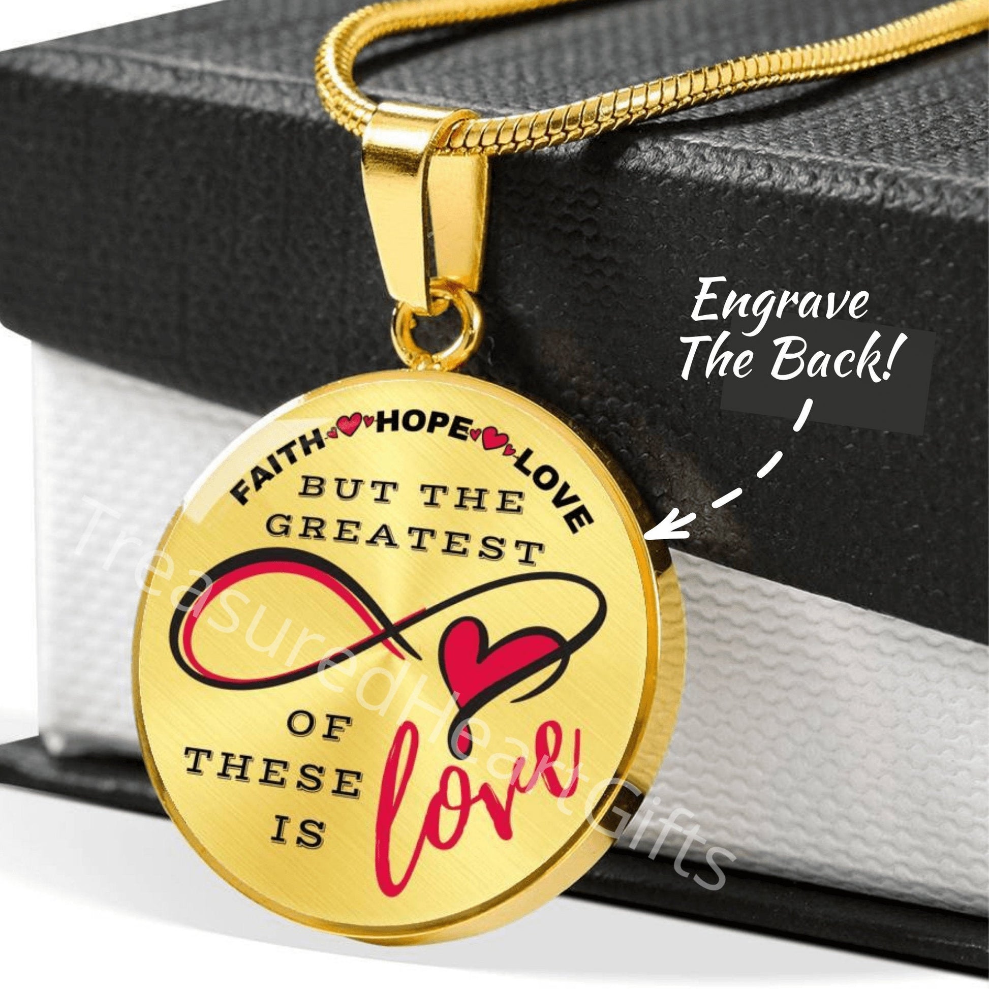 Engraved Circle Bridal Gift Charm Pendant, Bible Verse Necklace, Faith Love Hope, Wedding, Christian, Faith Based Jewelry Weddings Surgical Steel 