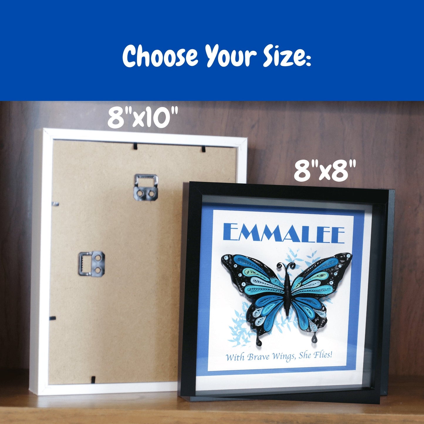 Personalized Butterfly Décor Name Frame Paper Art 8x8 