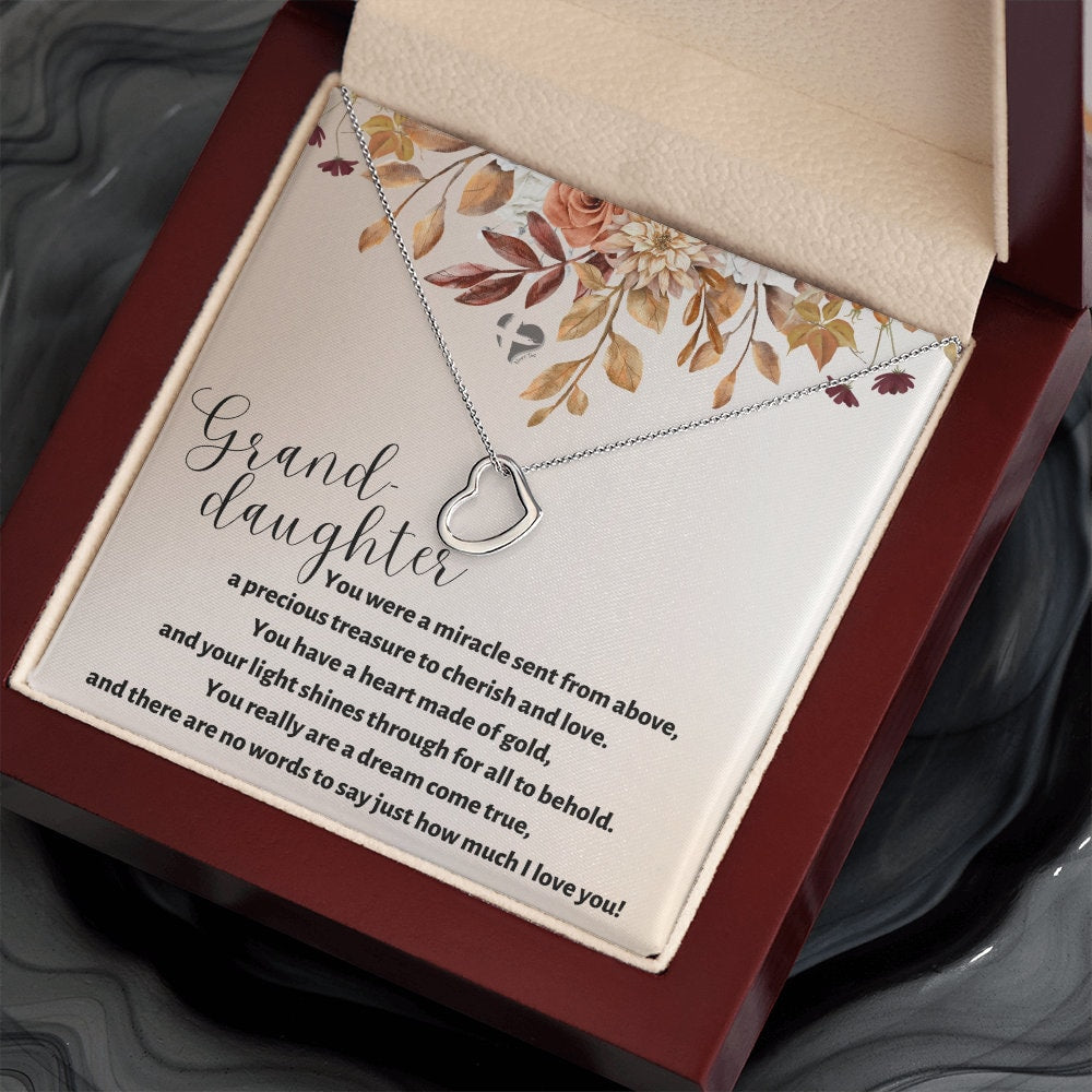 Granddaughter - Heart of Gold - Delicate Heart HGF#129DHb1 Jewelry 14K White Gold Finish Luxury Box 