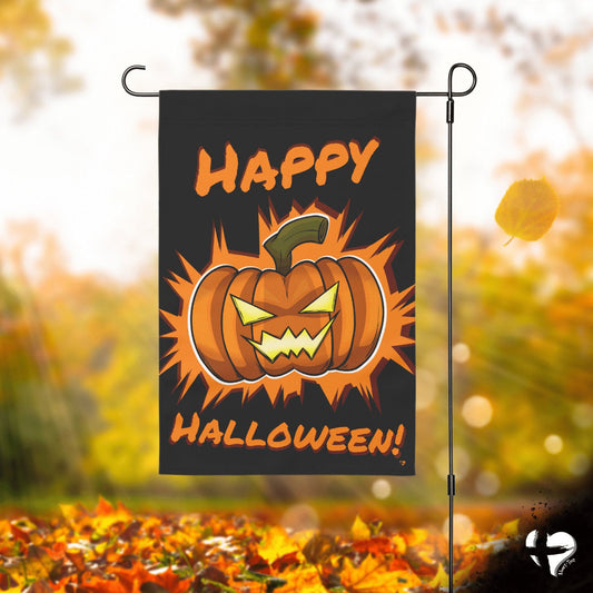 Garden Flag - Happy Halloween Pumpkin Garden & Stepping Stones With Stand 