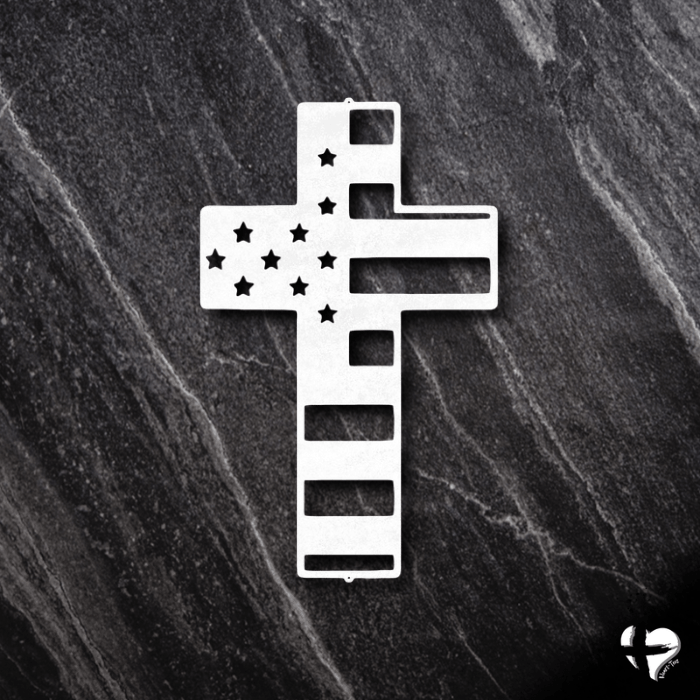 American Flag Cross Custom White 12" 