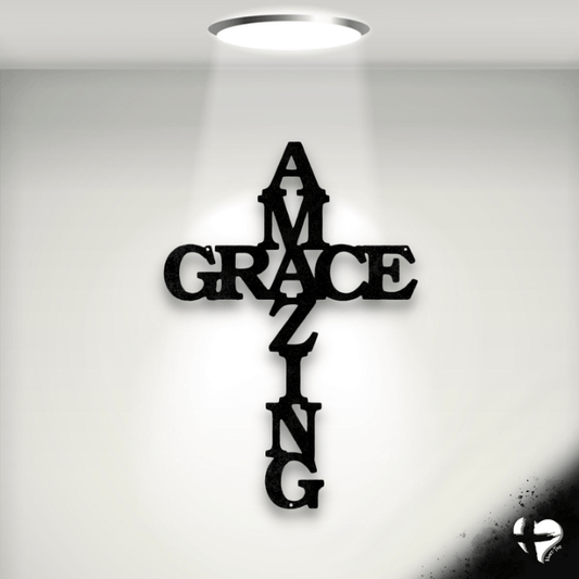 Amazing Grace Hanging Wall Art Cross Custom Black 12" 
