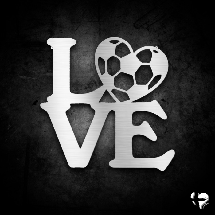Soccer Love Laser Cut Metal Sign Wall Art Silver 12" 