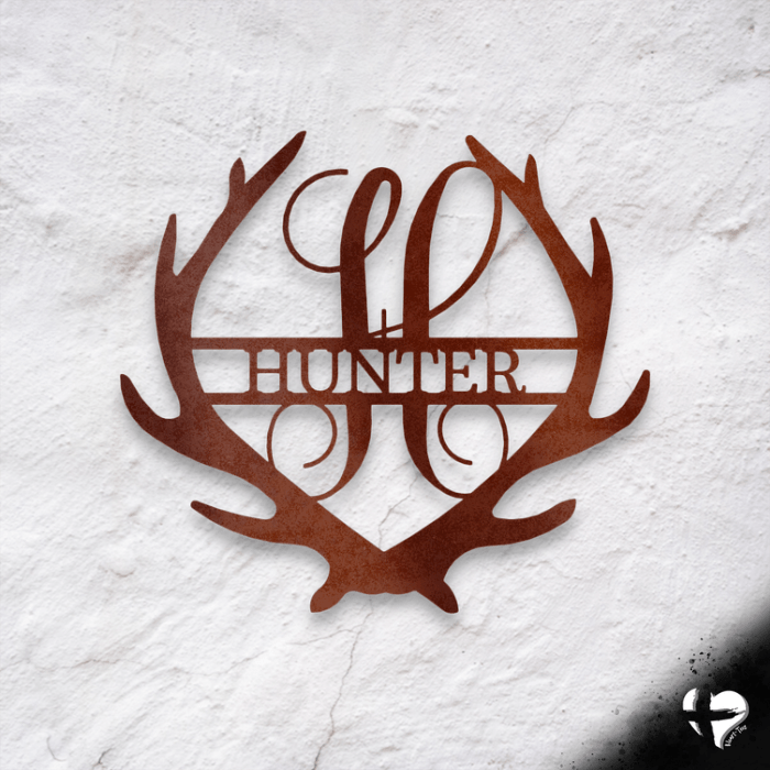 Deer Antler Custom Name Sign Wall Art Copper 12" 