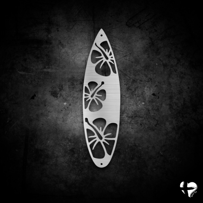 Surf Board Hibiscus Sign custom Silver 12" 