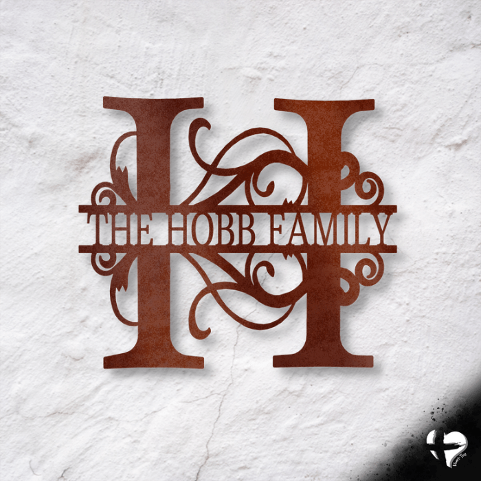 Split Letter Family Name Sign Custom Copper 12" 