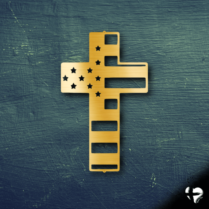 American Flag Cross Custom Gold 12" 