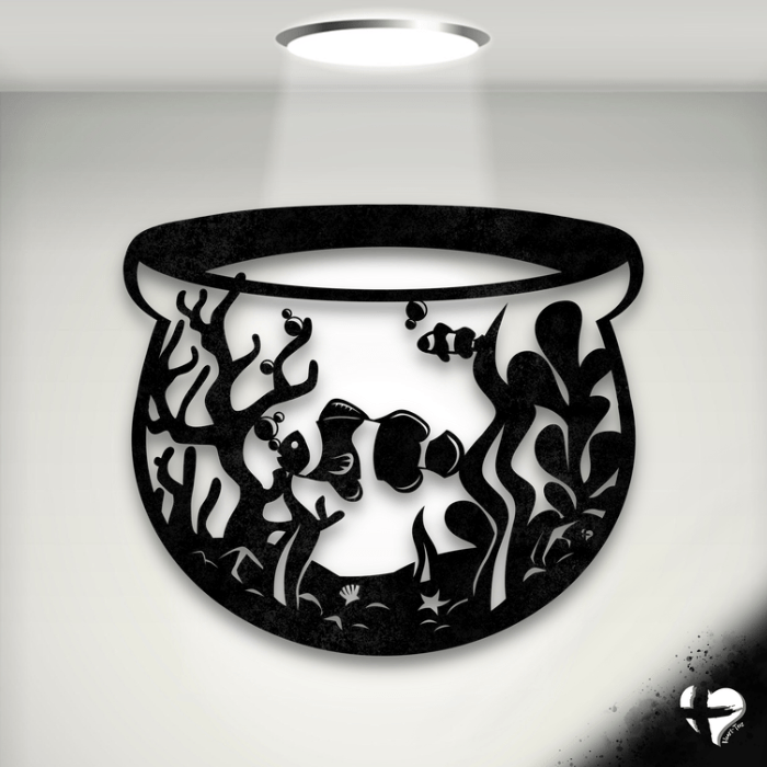 Fish Bowl Metal Art Sign Wall Art Black 12 Inch 