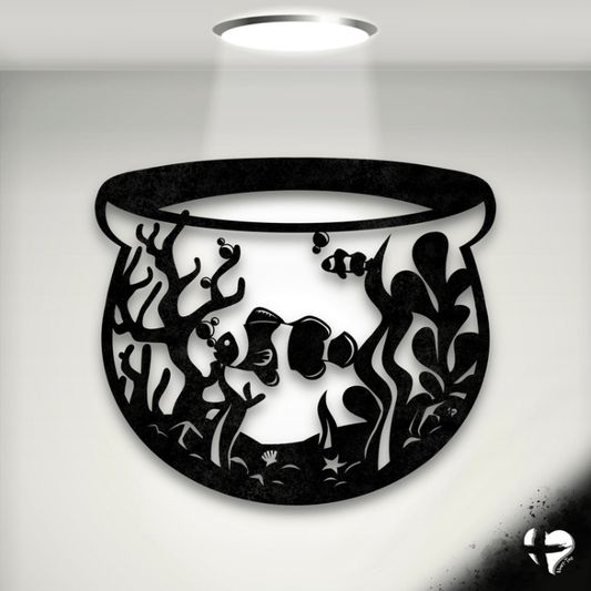 Fish Bowl Metal Art Sign Wall Art Black 12 Inch 