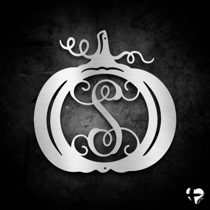 Initial Monogram Pumpkin Custom Door Sign Custom Silver 12" 
