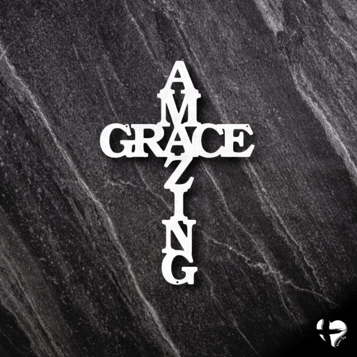 Amazing Grace Hanging Wall Art Cross Custom White 12" 