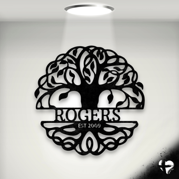 Fancy Tree of Life Monogram - Steel Sign Custom Black 12" 