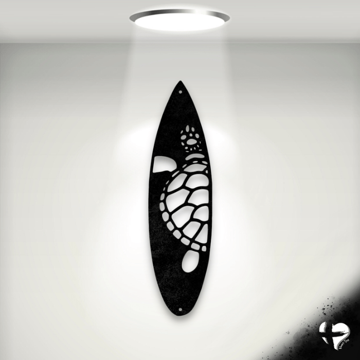 Sea Turtle Surf Board Wall Art custom Black 12" 