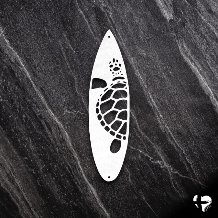 Sea Turtle Surf Board Wall Art custom White 12" 