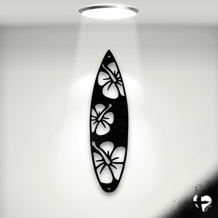 Surf Board Hibiscus Sign custom Black 12" 