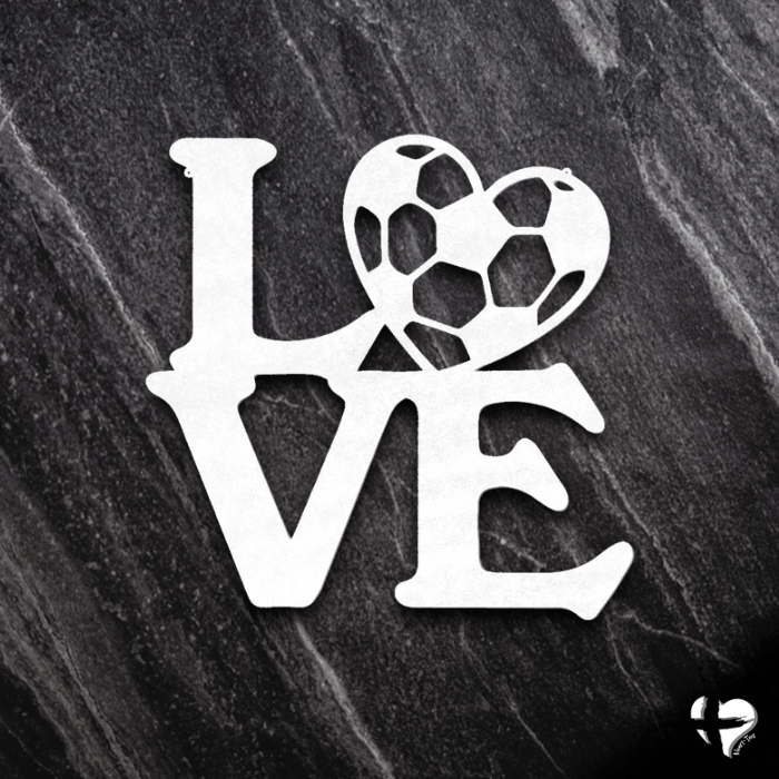 Soccer Love Laser Cut Metal Sign Wall Art White 12" 