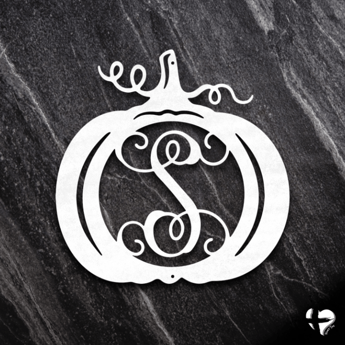Initial Monogram Pumpkin Custom Door Sign Custom White 12" 