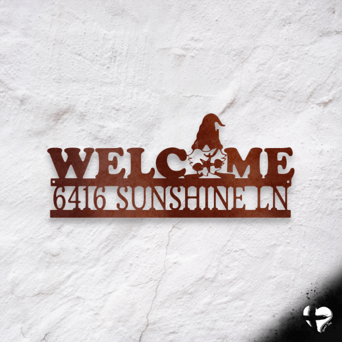 Welcome Gnome Monogram - Steel Sign Custom Copper 12" 