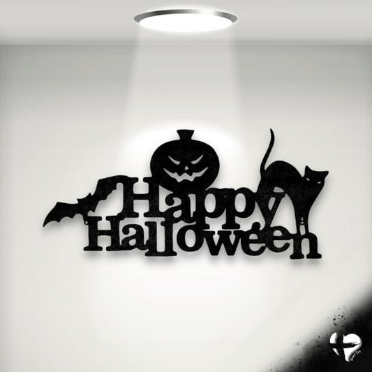 Happy Halloween Sign Metal Wall Art Custom Black 12" 